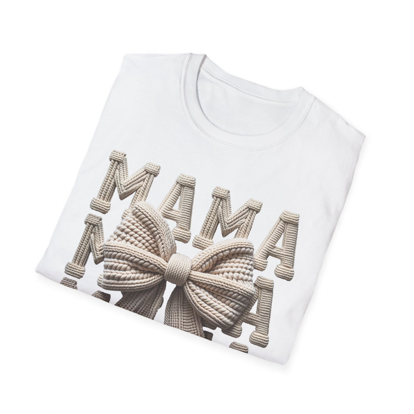 Mama Knit Bow T-Shirt – Cozy Neutral Mom Graphic Tee