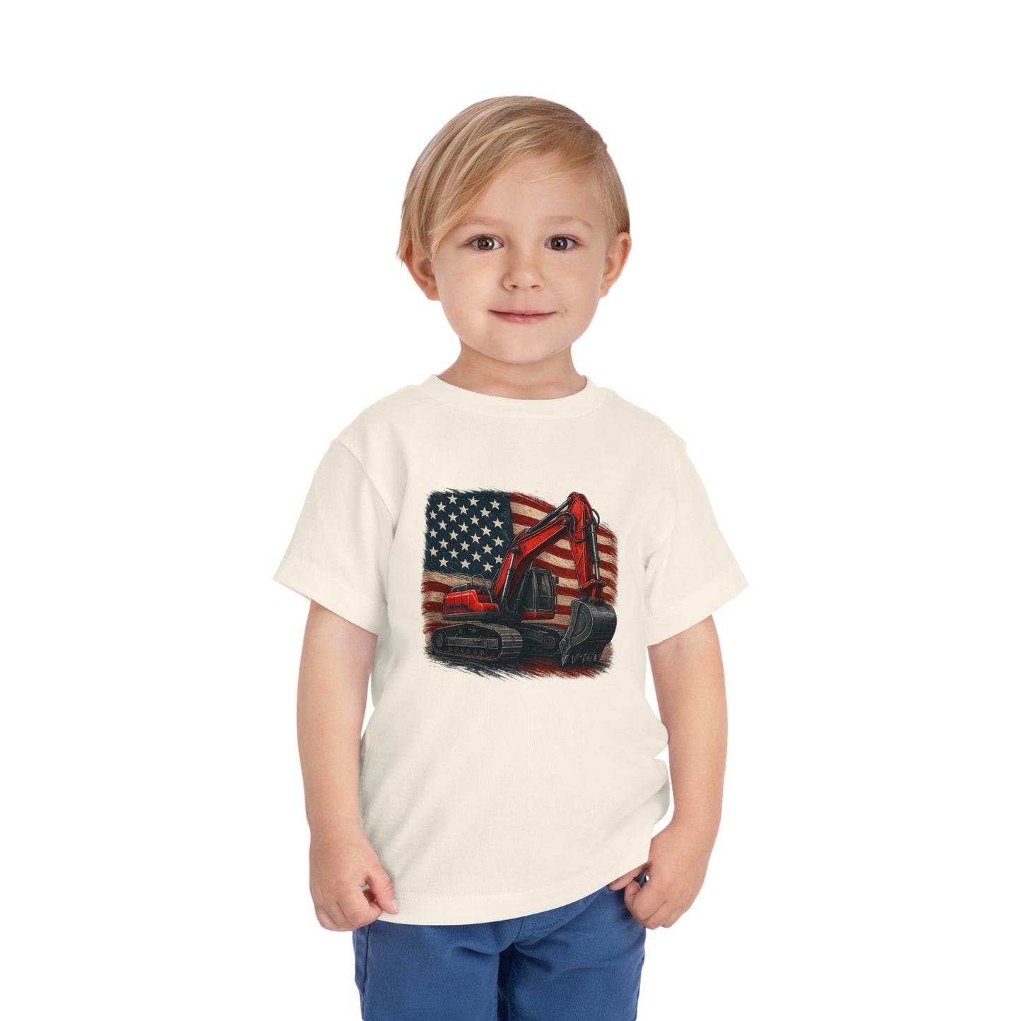 Toddler Tee - American Flag Excavator Kids Shirt