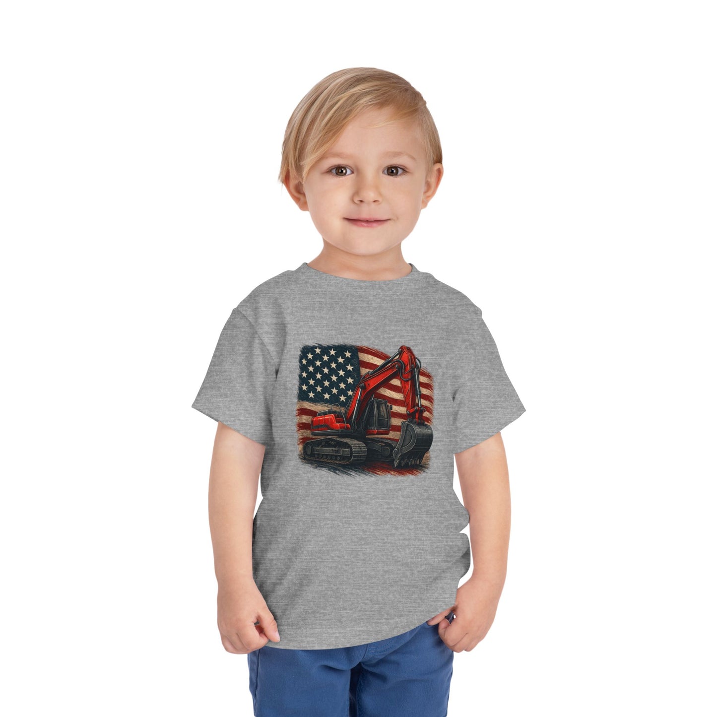 Toddler Tee - American Flag Excavator Kids Shirt