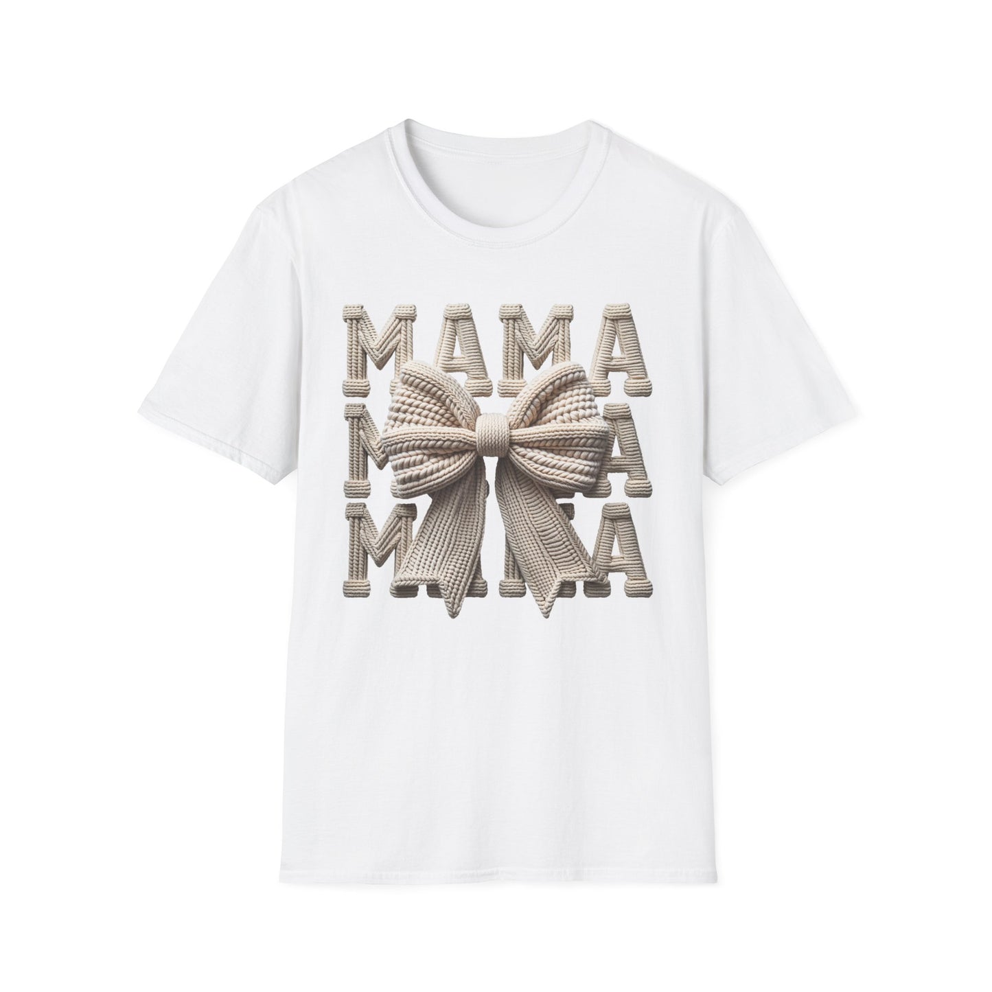 Mama Knit Bow T-Shirt – Cozy Neutral Mom Graphic Tee