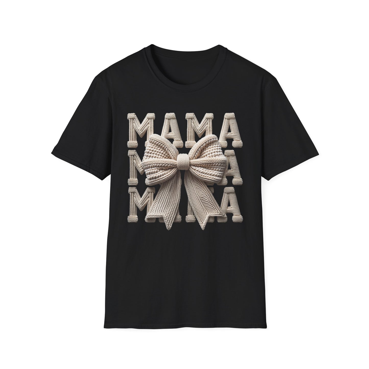 Mama Knit Bow T-Shirt – Cozy Neutral Mom Graphic Tee