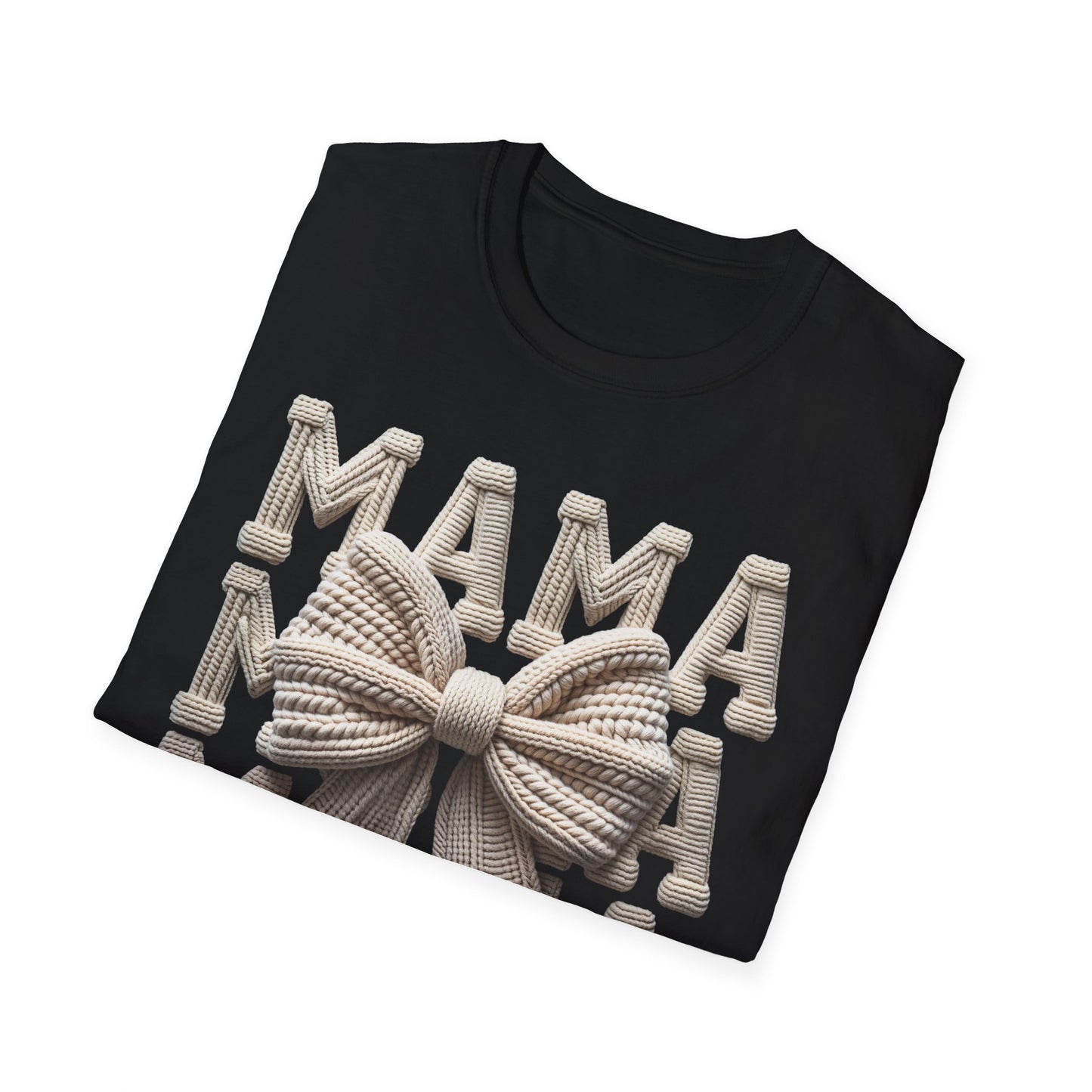 Mama Knit Bow T-Shirt – Cozy Neutral Mom Graphic Tee