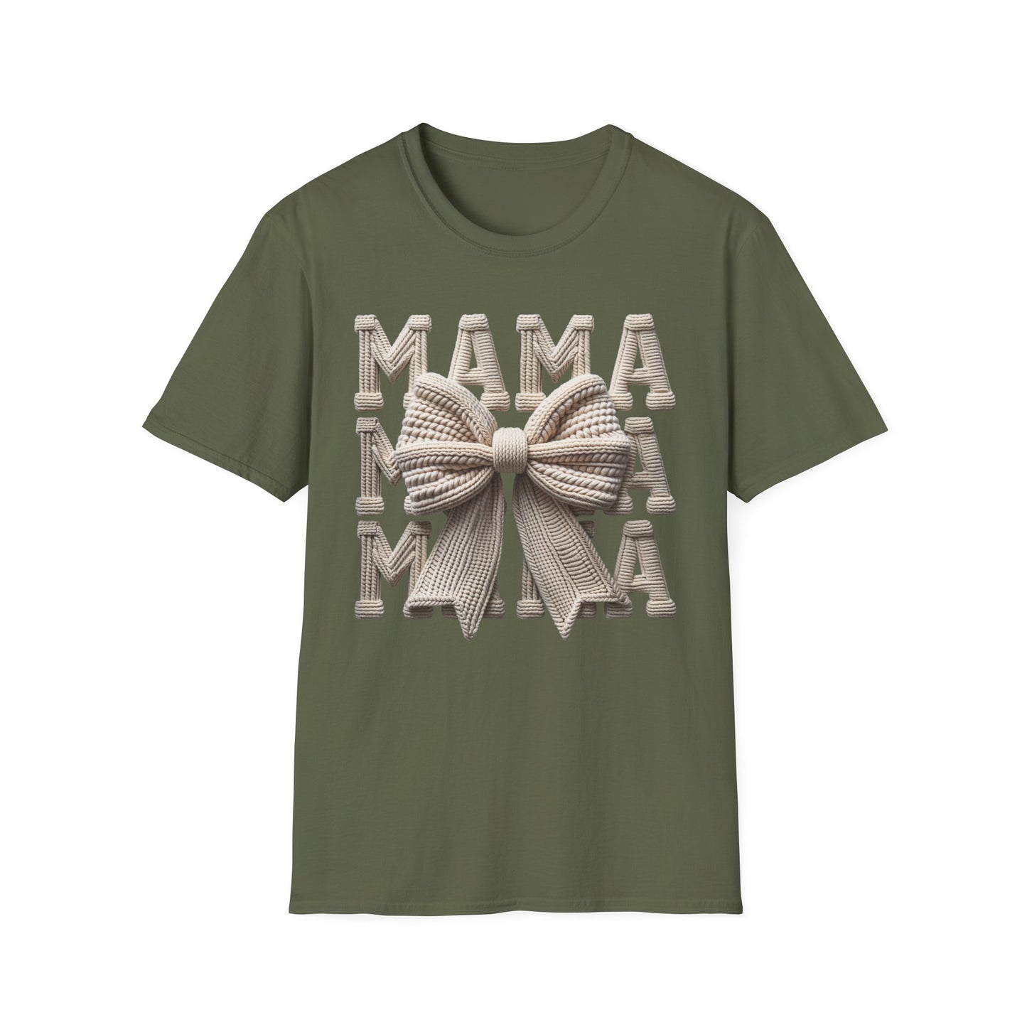 Mama Knit Bow T-Shirt – Cozy Neutral Mom Graphic Tee