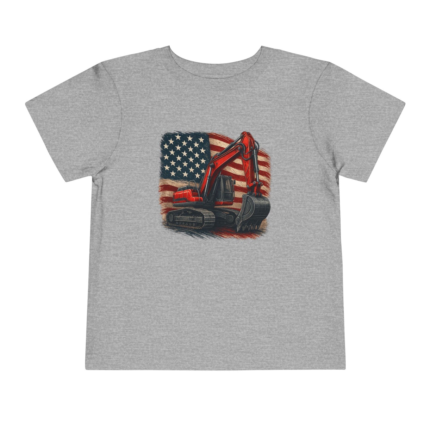 Toddler Tee - American Flag Excavator Kids Shirt
