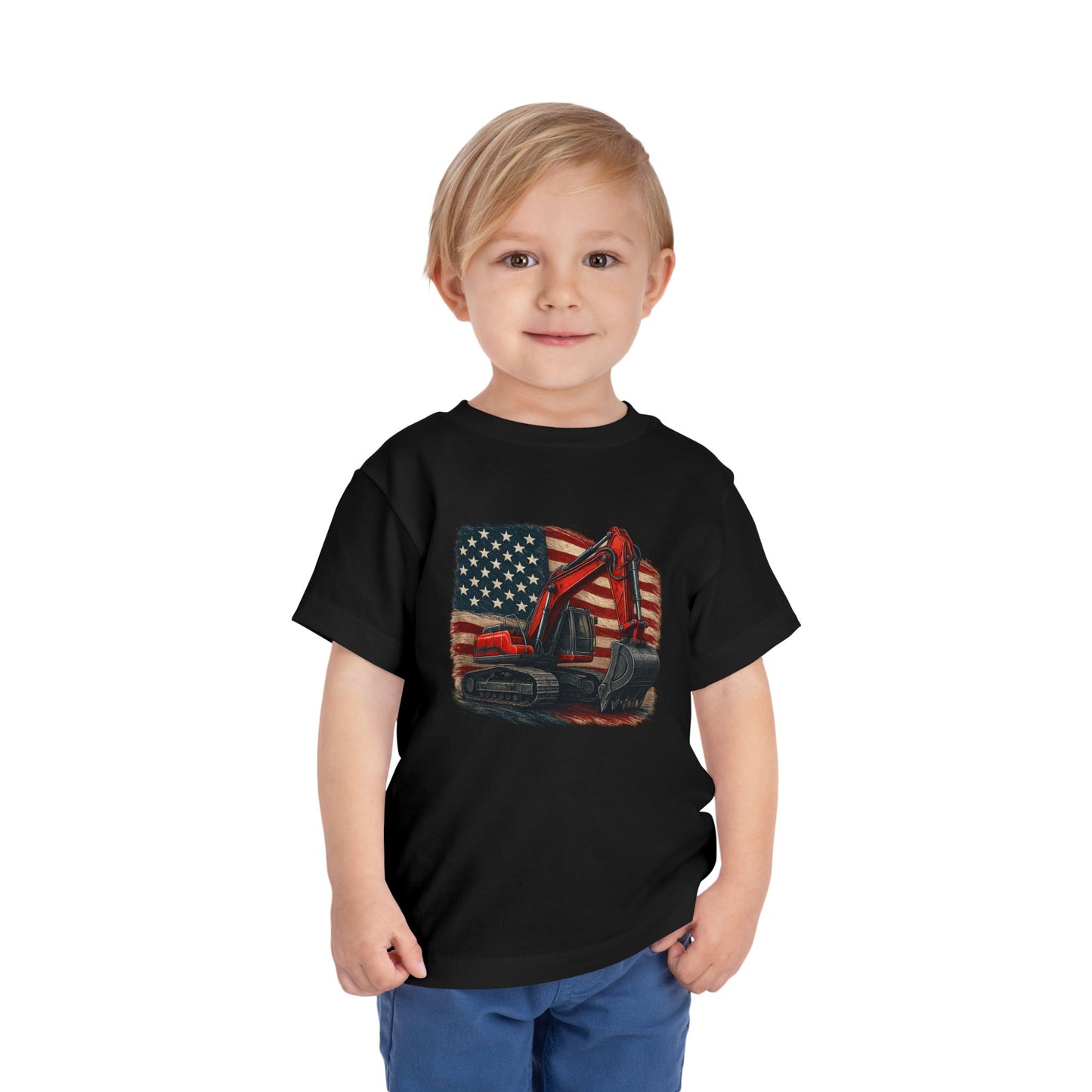 Toddler Tee - American Flag Excavator Kids Shirt