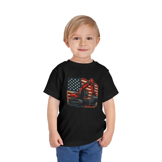 Toddler Tee - American Flag Excavator Kids Shirt