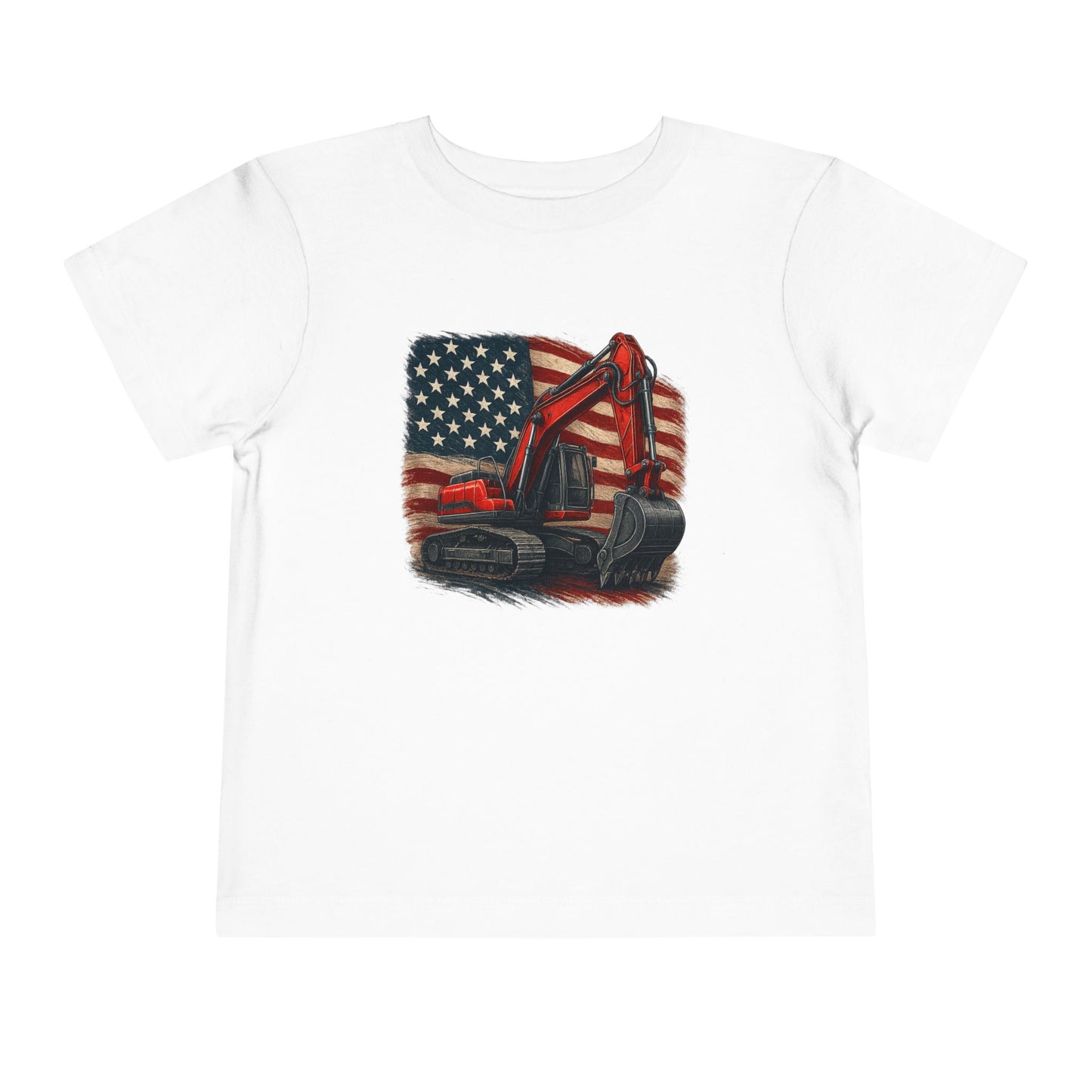 Toddler Tee - American Flag Excavator Kids Shirt