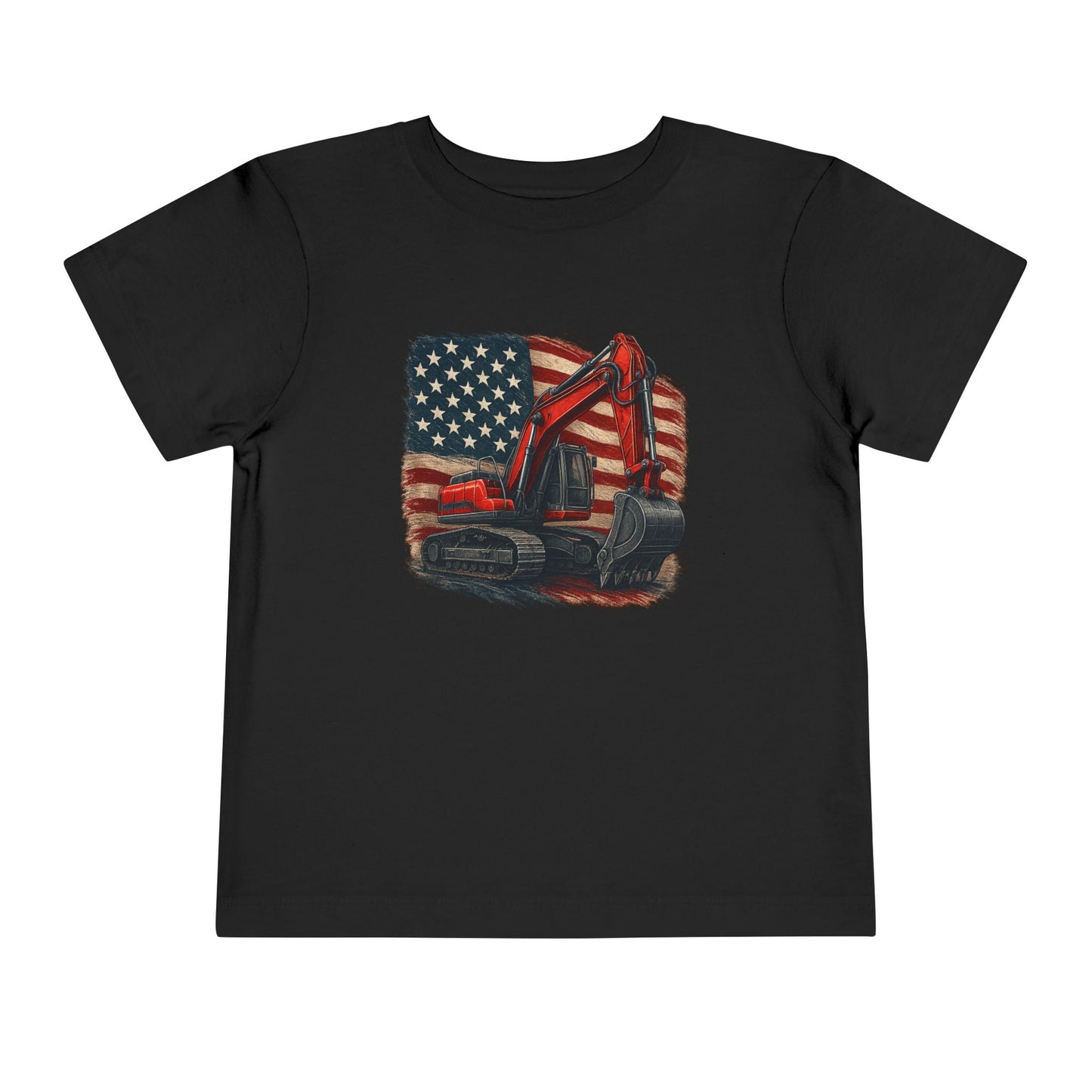 Toddler Tee - American Flag Excavator Kids Shirt