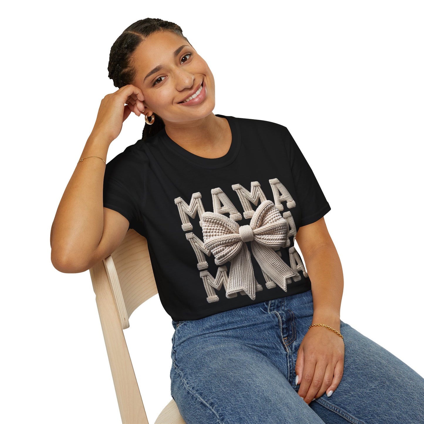 Mama Knit Bow T-Shirt – Cozy Neutral Mom Graphic Tee