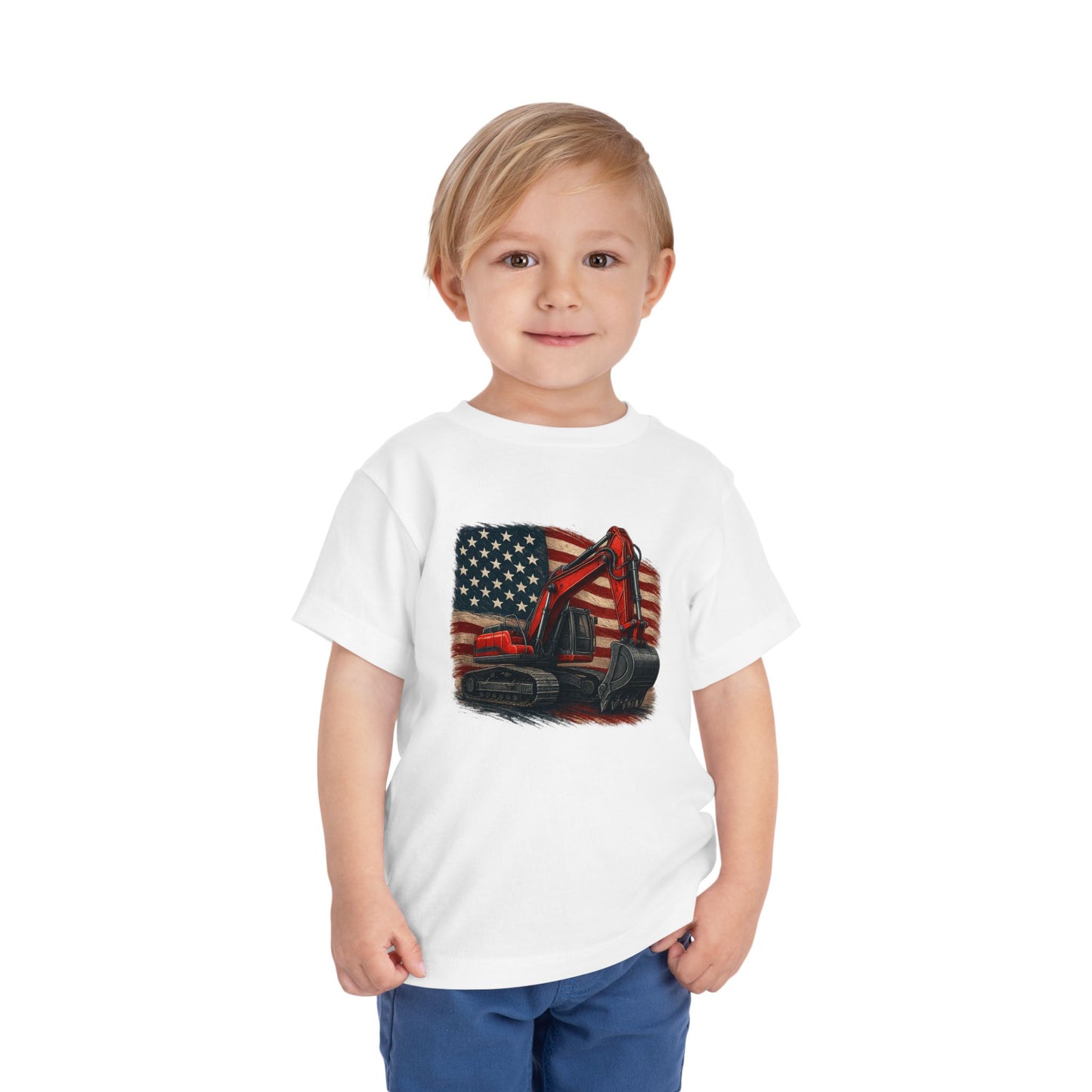Toddler Tee - American Flag Excavator Kids Shirt