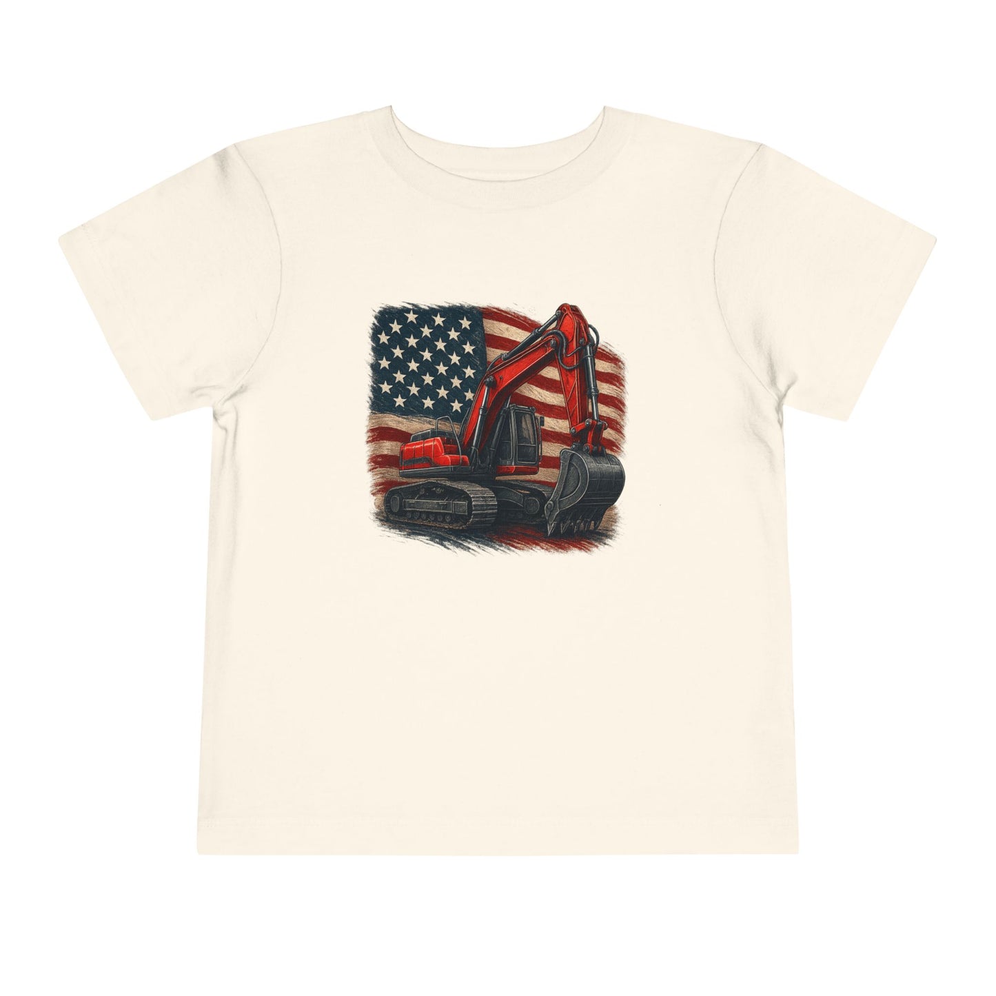 Toddler Tee - American Flag Excavator Kids Shirt